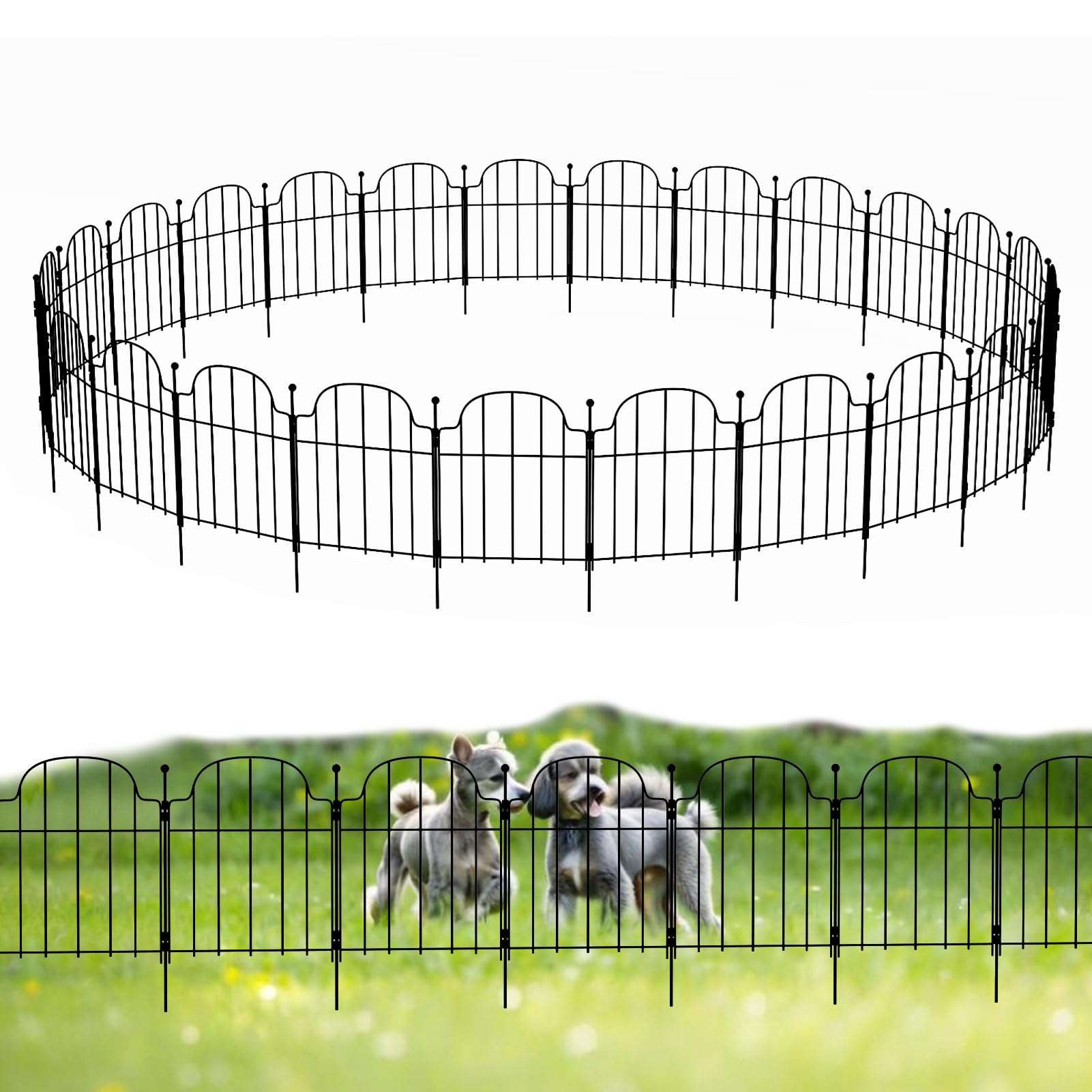 Metal Garden Fence Panels, 43cm high, 25 panels totalling 8.25m run, stake-in fitting