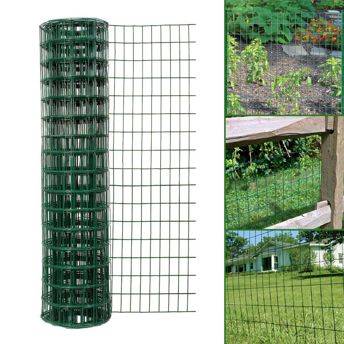 Simpa Multipurpose 1M x 10M Green PVC Coated Galvanised Steel Wire Garden Fencing Roll, 1m high x 10m long, 10.16cm x 5.08cm mesh spacing